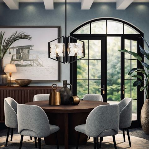 Window And Table Modern Dining Room with Arched Window and Round Table