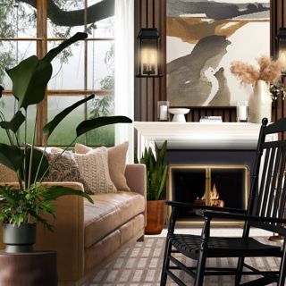 Cozy Modern Living Room with Fireplace and Leather Sofa